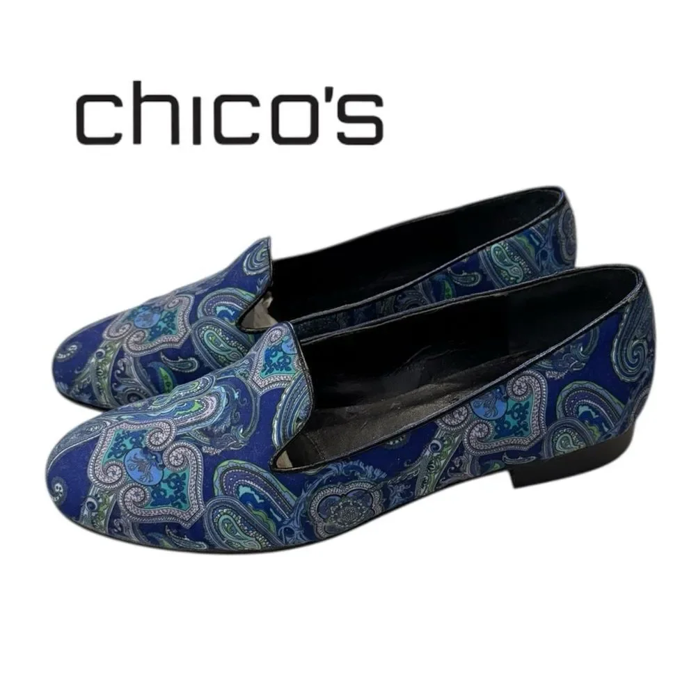 Chico's Women’s Navy Teal Paisley Slip-on Loafers 8.5